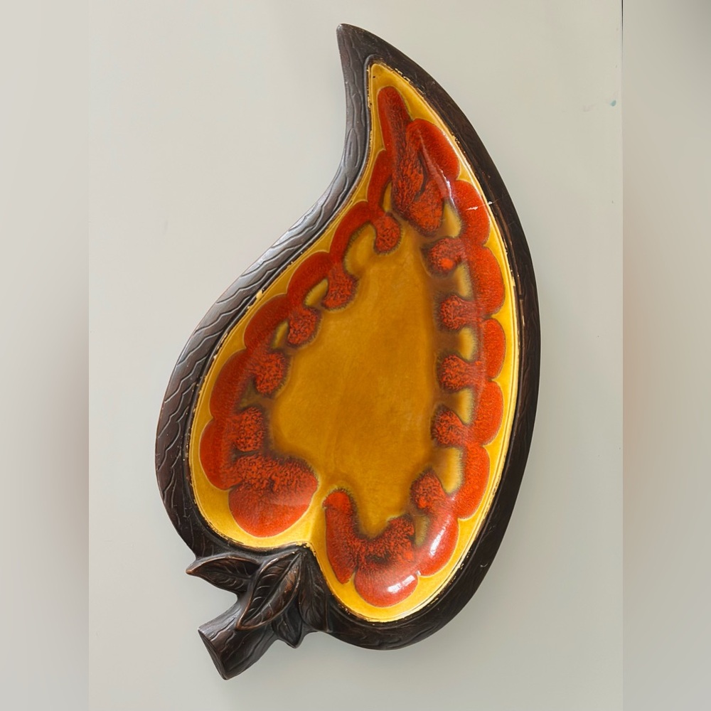 Groovy drip glazed orange leaf ceramic dish